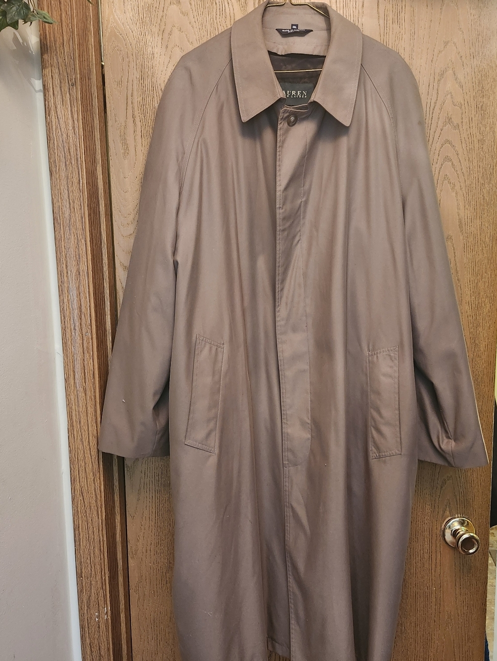 Lauren Ralph Lauren Men's Taupe Trench Coat - Long Single-Breasted